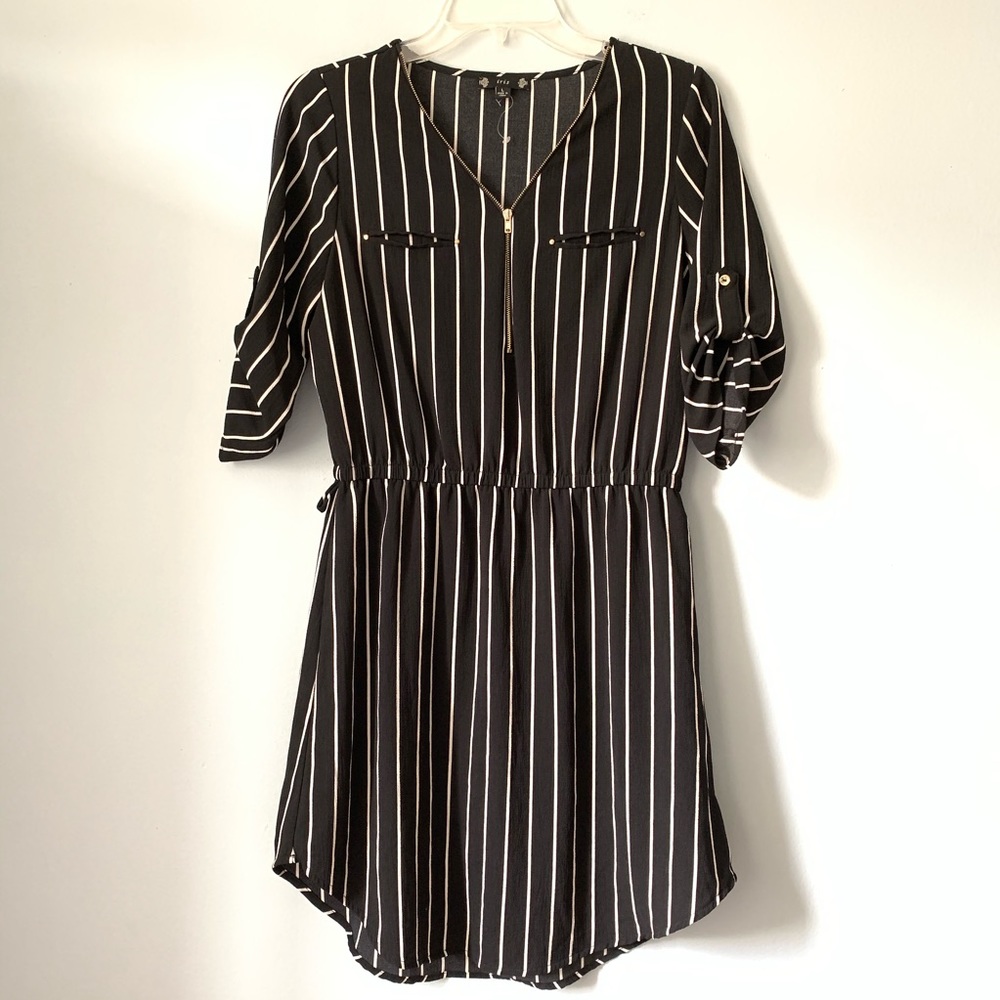 Iris Black & White Striped Zipper Dress